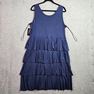 Style & Co Dress Women's 1X Blue Tiered Ruffle Sleeveless Stretch NWT